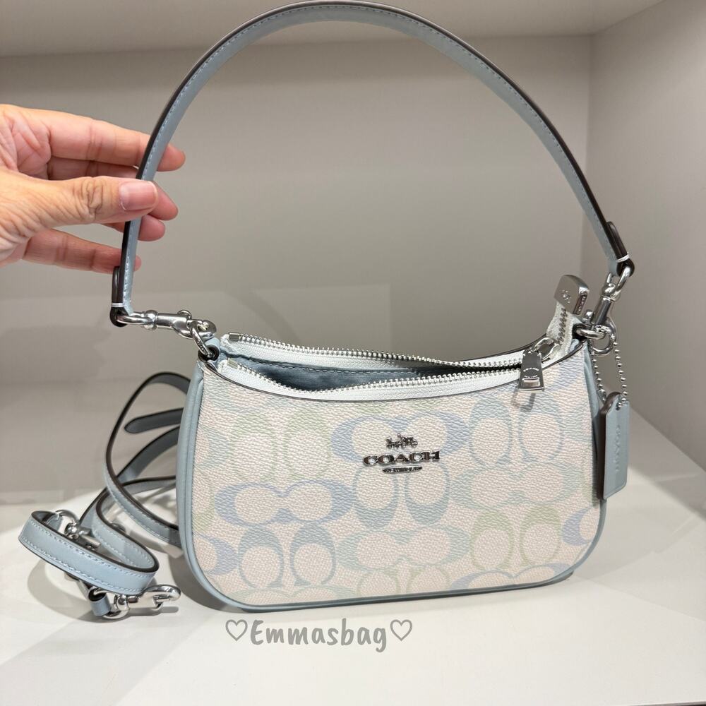 Coach Teri Mini Crossbody Bag In Pretty Signature Canvas CDW52 Silver/Chalk/Blue